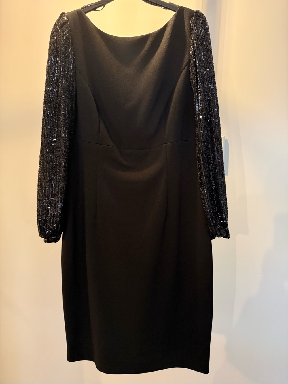 Eliza J Black Midi Dress with Sequin Long Sleeves